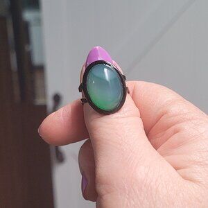 Green Banded Agate Stone Ring on Black Bezel Setting NWT Handmade